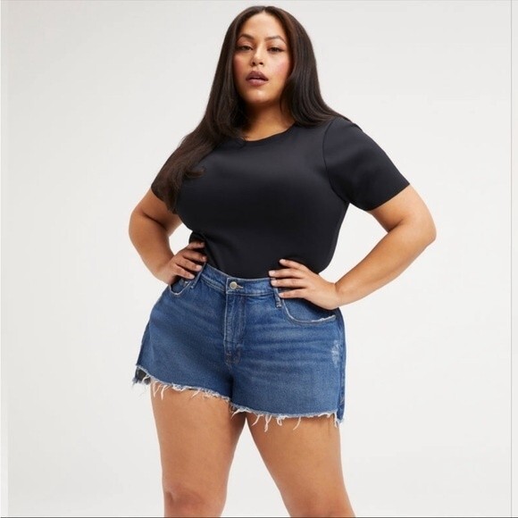 Good American Good 90’s High Waisted Denim Jean Frayed Cut Off Shorts Plus Sz 20 - Picture 1 of 13